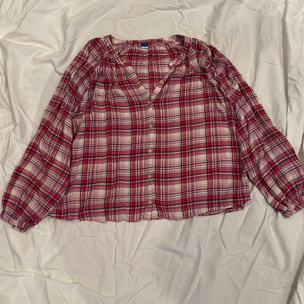 Old Navy pink shirt plaid pullover